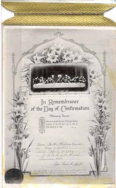 Marie Mueller Confirmation Certificate